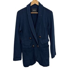NIC+ZOE Double Breasted Cardigan Womens M Navy Blue Longline Jacket Sweatshirt
